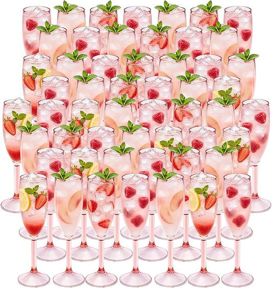 48 Pcs Champagne Flutes 5.4OZ Plastic Champagne Glasses Wine Glasses Plastic Goblets for Parties Mimosa Bar Glasses Stemmed Drinking Cups for Wedding Celebration Christmas Birthday Bride (Clear Pink)