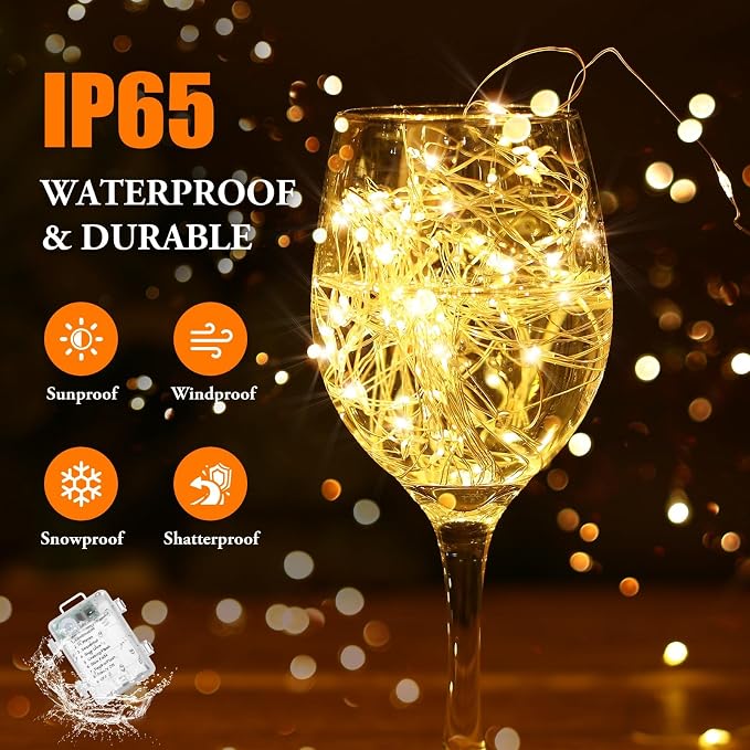 Lakumu 4-Pack 132FT 400LED Fairy Lights, Battery Operated String Lights with Timer & Remote, 8 Modes, Waterproof Twinkle Lights for Indoor Outdoor Bedroom Wedding Decor, Warm White(33FTx4)