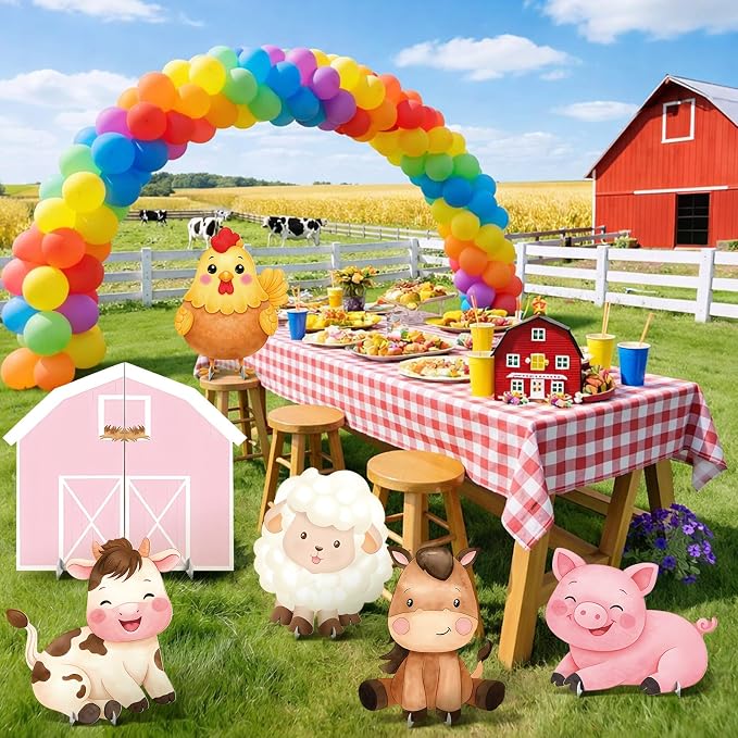 6 Pcs Large Farm Animals Decorations 20 Inch Cute Animal Cardboard Cutouts Cartoon Backdrop for Farm Birthday Party Supplies Baby Shower Decorations Photo Booth Props Gifts