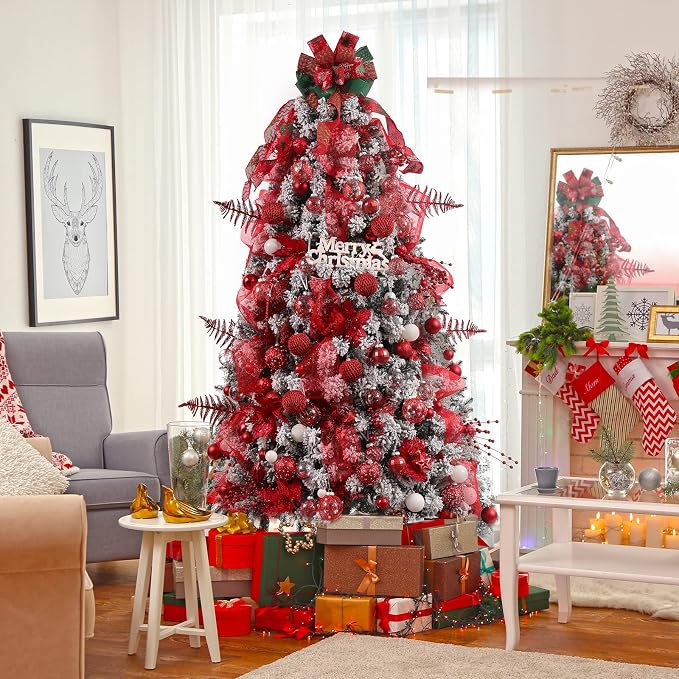 CristBest 30ct Christmas Ball Ornaments-60mm/2.36" Shatterproof Clear Plastic Xmas Balls Baubles Set with Stuffed Delicate Sparkling, Hanging Christmas Tree Decorations(Red)
