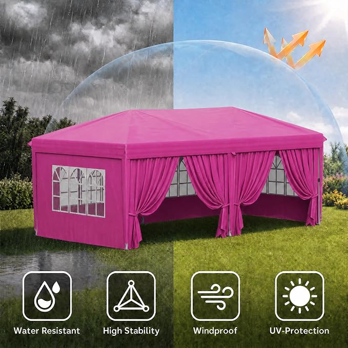 KIGOTY 10x20 FT Portable Pop Up Canopy Tent, Adjustable Height Instant Gazebo with Sidewalls, Sandbags, Waterproof Outdoor Canopy for Camping, Parties, Vendor Events (Pink, 3m × 6m with sidewalls)