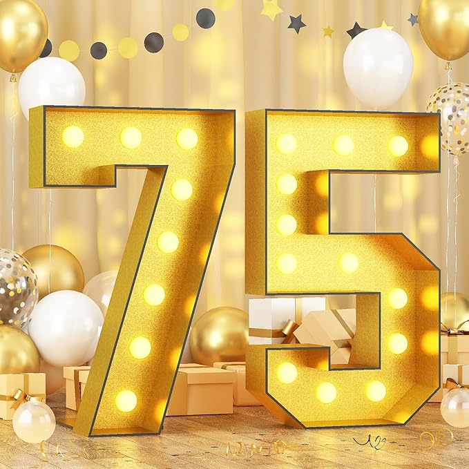 Light Up Numbers 75, 4FT Marquee Light Up Numbers Gold Big Number for Party Large 75 Marquee Mosaic for 75th Birthday, Giant Number Pre-Cut Foam Board Kit for Anniversary