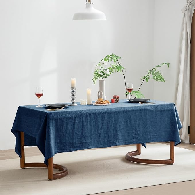 EVERLY 100% Pure Linen Rectangle Tablecloths 60x108Inches for Dining,Buffet Parties,Picnic,Events,Weddings and Restaurants,Decorative Halloween,Thanksgiving Machine Washable Tablecloths-Navy Blue