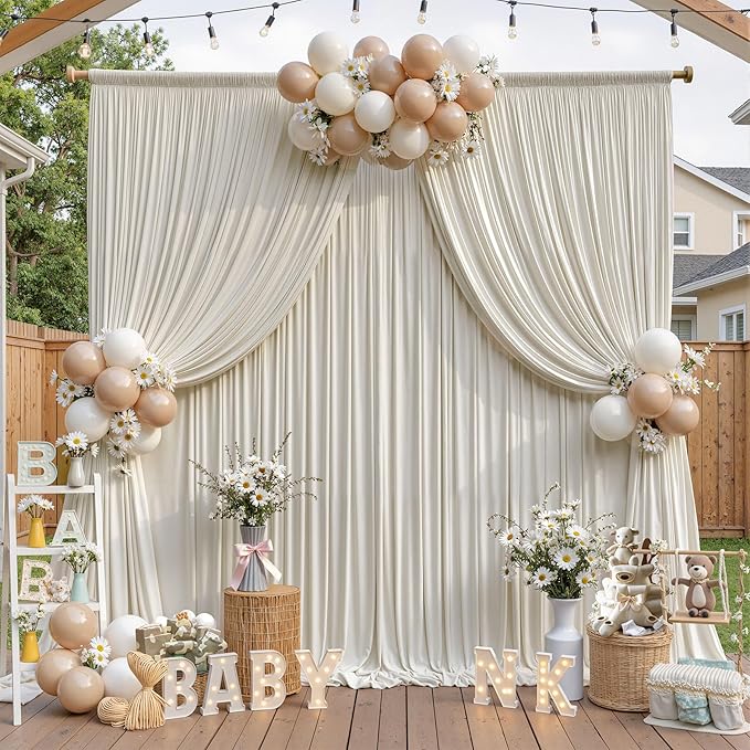 40ftx10ft Wrinkle Free Beige Backdrop Curtains for Parties, Silky Polyester Photo Backdrop Drapes 8 Panels 5x10ft Back Drop Cloth for Wedding Birthday Baby Shower Photography Background