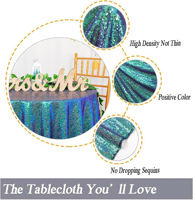 ShiDianYi Iridescent Green Tablecloth Round 72 Inch Sequin Tablecloth for Party Birthday Holiday Table Shiny Green Round Table Cloth Mermaid Tablecloth Cover Christmas Tablecloth