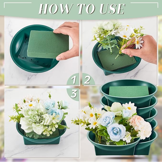 Sabary 12 Pack Large Size 6.3 Inch Floral Foam Round Bowls for Flower Arrangements Round Floral Supplies Flower Foam with Bowl Kit with Floral Foam Blocks for Table Party Wedding Festival Flower
