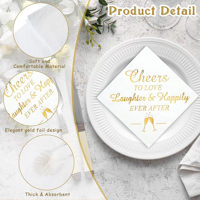 200 Pcs Wedding Napkins for Reception Disposable Bridal Shower Napkins Gold Foil Wedding Decorations Mr and Mrs Napkins for Engagement Party Decoration Cocktail Beverage Dessert (Delicate Styles)