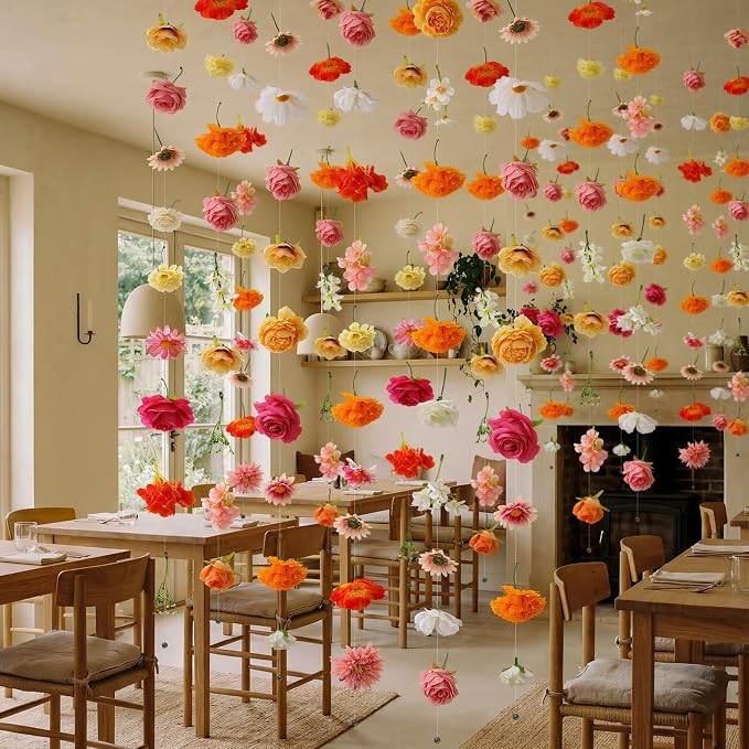 Suncalla 12 Pcs 70.8 ft Wildflower Garland Pre Strung Artificial Hanging Flower Vine Backdrop Decor from Ceiling Floating Silk Floral Garland for Garden Wedding Bridal Shower(Rose,Multicolor)
