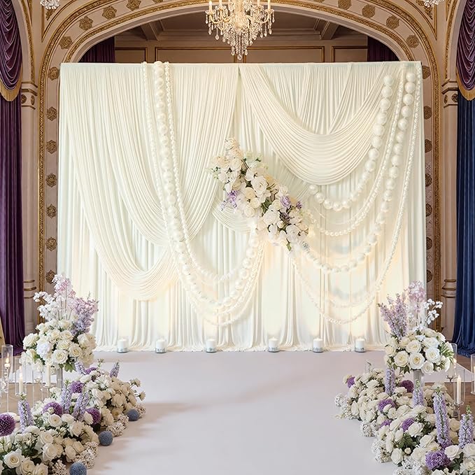 10ft x 8ft Ivory Backdrop Curtain for Parties, Polyester Photo Backdrop Drapes for Wedding Birthday Baby Shower Party Photography Background Home Decor