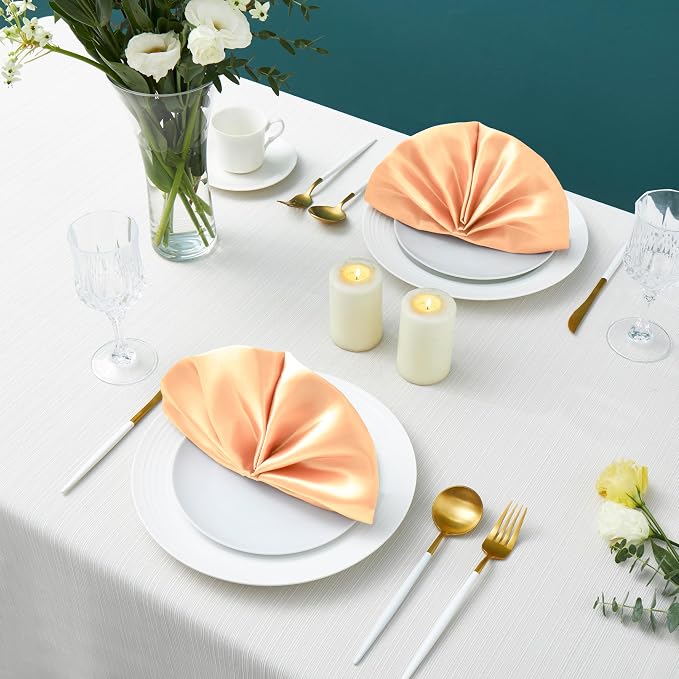 100 Pack Square Satin Dinner Napkins, 20x20 Inches Silky Soft Smooth Table Cloth Napkins for Restaurant Weddings Banquet Party Decoration, Peach