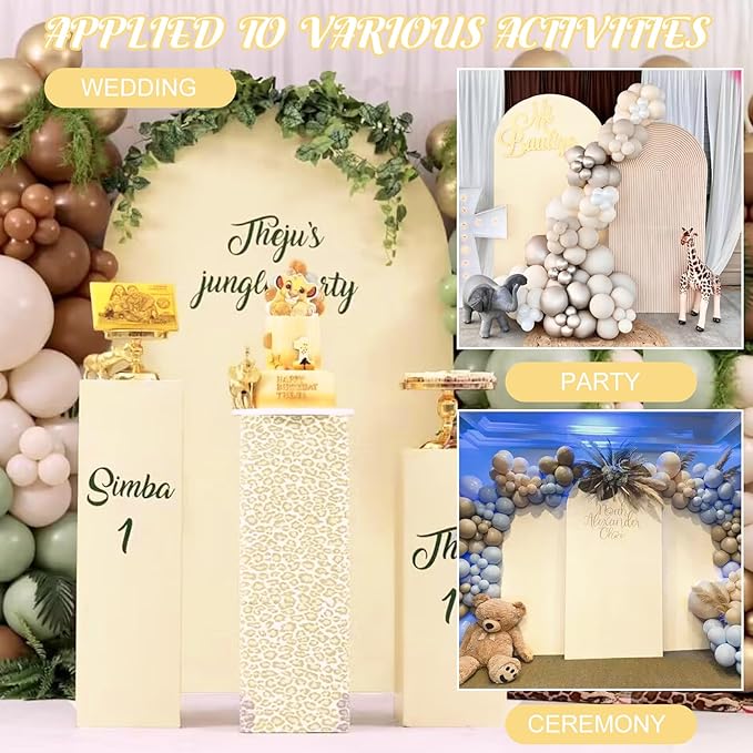 Metal Arch Stand and Cover Set,1 Beige Spandex Fitted Backdrop with 1 Gold Wedding Arched Stand Frame for Parties Birthday Baby Shower Bridal Banquet Decoration (6.6FT)