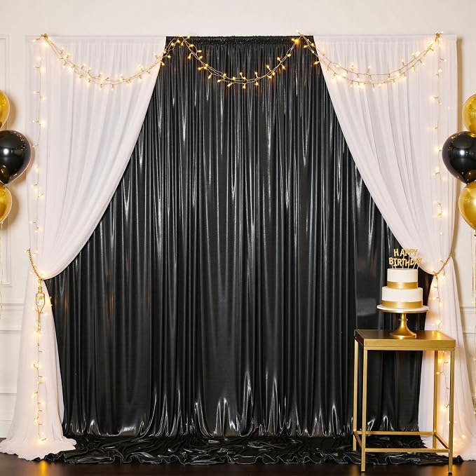 20x10FT Black Sequin Backdrop Curtain for Party - 4 Panels 5x10FT Wrinkle-Free Shimmer Drapes for Birthday, Wedding, Christmas, Decorations & Photography