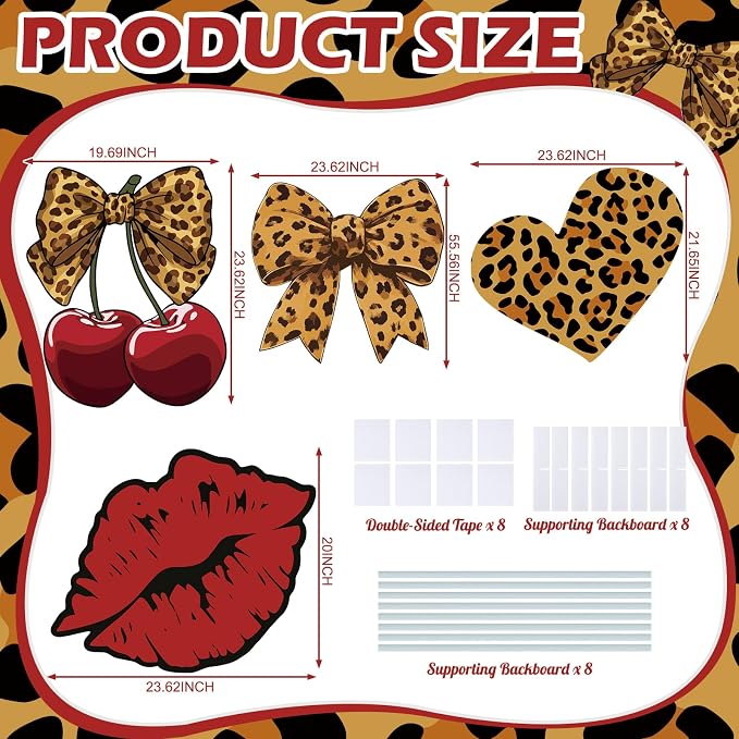 4 Pcs Large Red Cheetah Print Birthday Decoration, Y2k Leopard and Cherry Cardboard Cutout, Red and Black Cherry Cardboard Cutout Backdrop Yard Signs for Girls Women Birthday Party Supplies