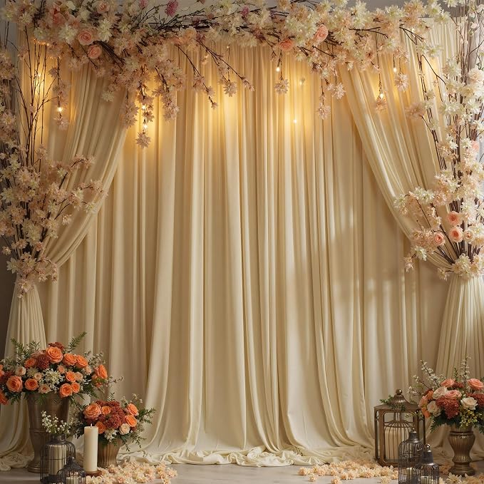 10ftx10ftWrinkle Free Champagne Backdrop Curtains for Parties, 2 Panels Silky Polyester Photo Backdrop Drapes Back Drop Cloth Drapery for Wedding Birthday Photography Baackground