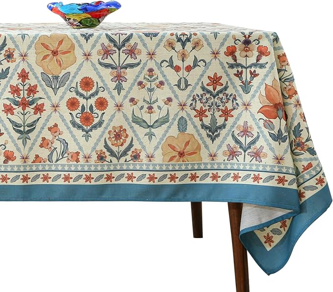 ISAENNE Designer Elegant Linen Rectangular Tablecloth,87"x55"-Floralsea A | French French Table Cloth for Rectangle Table,Colorful Floral Pattern,Decor,Dining Room,Tea Party,Kitchen,Thanksgiving
