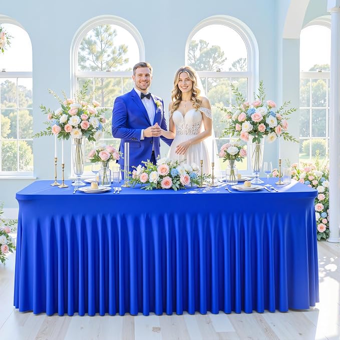 gogoparti 6 Pack Spandex Royal Blue Fitted Table Cloth for 6ft Rectangle Tables Blue Tablecloth Stretch Table Covers Skirt Wrinkle Free Banquet Tablecloths for Parties Wedding