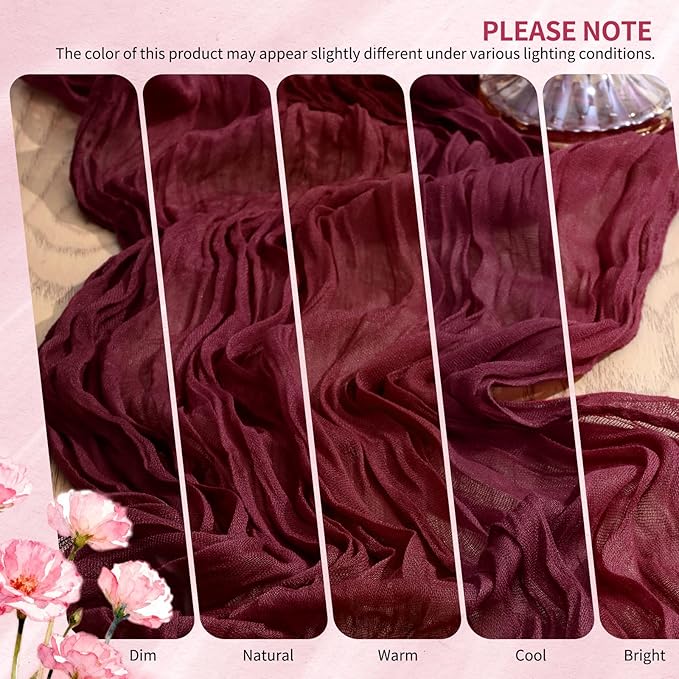 30 Pack Cheesecloth Table Runner 10FT Burgundy Red Table Runner Boho Gauze Cheese Cloth Table Runners Long Rustic Sheer Table Decorations for Wedding Party Baby Bridal Shower Birthday Holiday Home