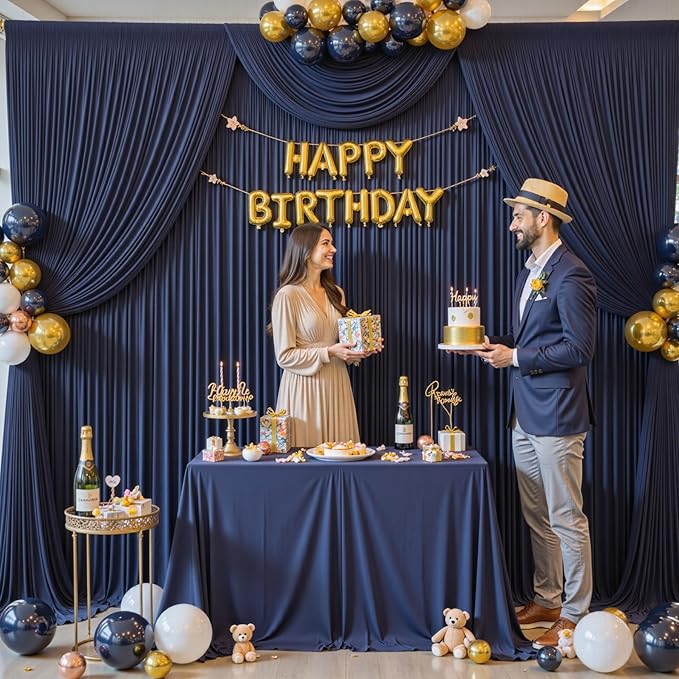 10ft x 10ft Navy Blue Backdrop Curtain for Parties Wedding Wrinkle Free Backdrop Drapes Panels for Baby Shower Gender Reveal Birthday Photo Photography Polyester Fabric Background Decoration