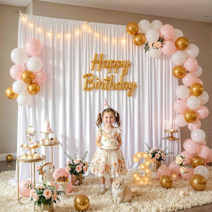10ftx12ft Wrinkle Free White Backdrop Curtain, 2 Panels 12FT Long Wedding Photo Backdrop Drapes, Silky Polyester Back Drop Cloth for Birthday Photography Background Party Backdrop Draping