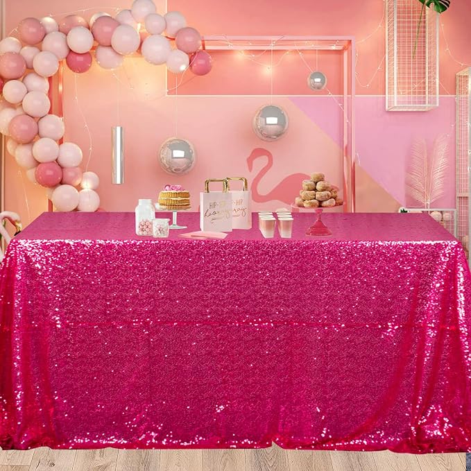 ShiDianYi Sequin Tablecloth Rectangle 50x72-Inch Hot Pink Table Cloths for Parties Rectangular Tablecloth Overlay Fuchsia Sequin Fabric Table Linens Birthday