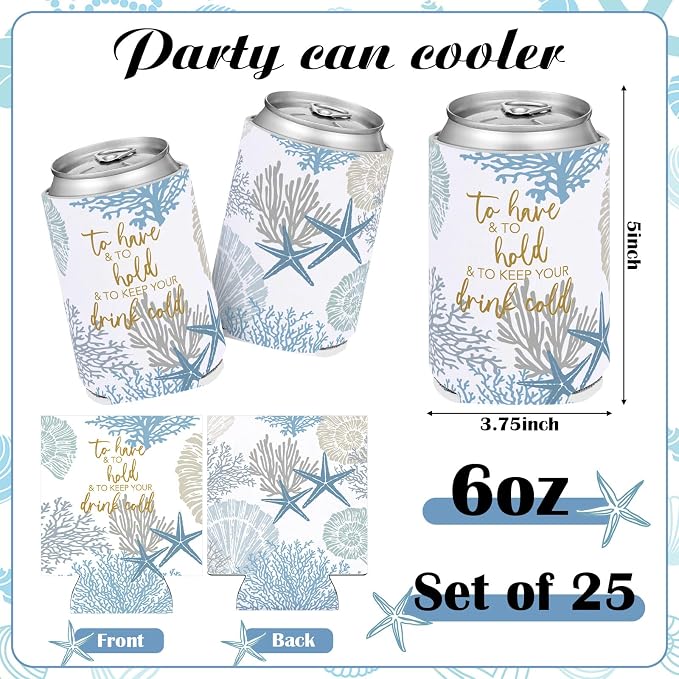 Hoteam 25 Sets Ocean Wedding Party Favors for Guests Bulk Including Blue Can Cooler and Paper Folding Fans with Wedding Decor Table Sign Cheers to Love for Bridal Shower Party Souvenir