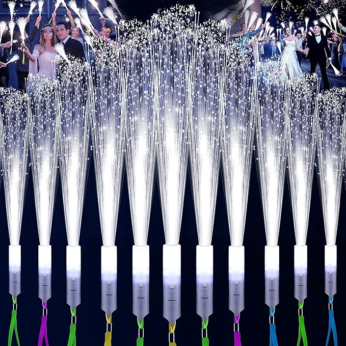 SHQDD 76 PCS White Fiber Optic Sticks, LED Fiber Wands, Fiber Optic Wand with 3 Light Modes, Glow in the Dark Party Supplies, Wedding Party Supplies, for Wedding, New Year, Birthday, Carnival