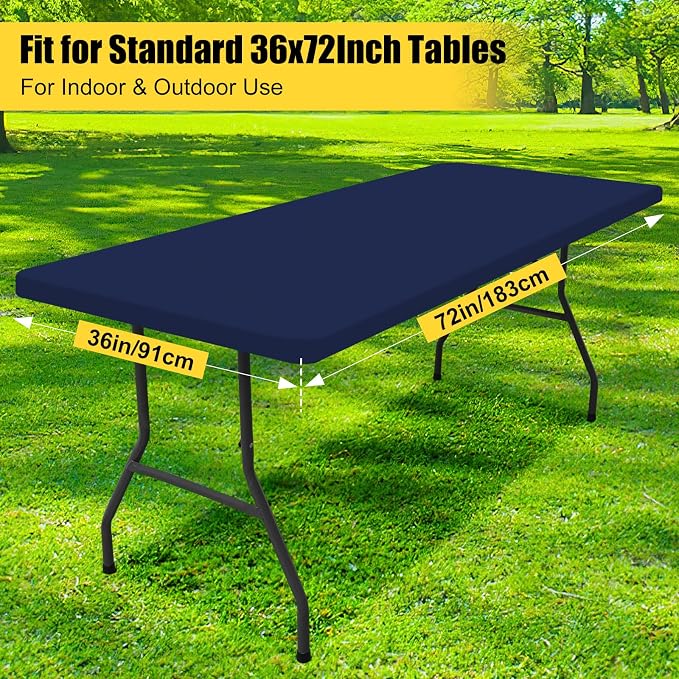 Smiry 6 Pack Rectangle Picnic Table Cloth, Waterproof Elastic Fitted Tablecloths, Washable Polyester Rectangular Patio Table Cover for Camping, Indoor and Outdoor (Navy, 36"x72")