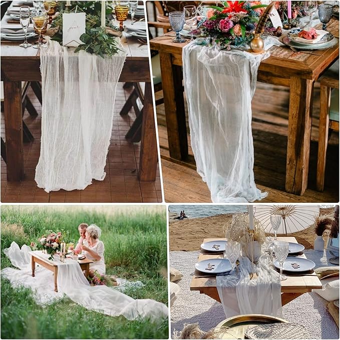 15 Pack Cheesecloth Table Runner 6FT Cheese Cloth Table Runner 35x72Inch Boho Gauze Table Runners for Wedding Birthday Party Engagement Baby Shower Bridal Shower Anniversary Banquet Table Décor(White)