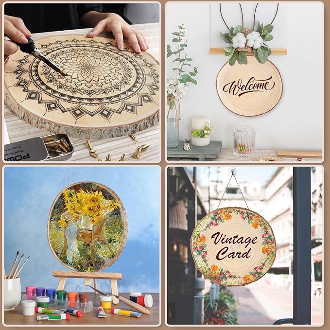 Wood Slices Unfinished 8 Pcs Wood Rounds 8-9 Inches Wood Slices for Centerpieces,Tables,Crafts,Wedding Party Holiday Decor DIY Projects