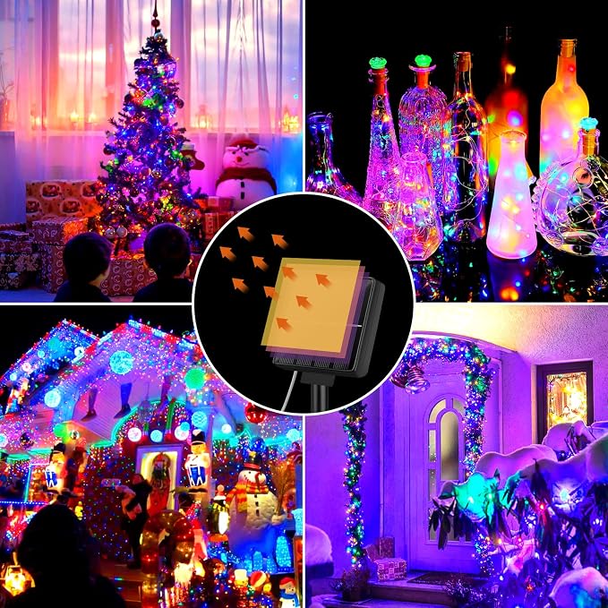 Brightever 4-Pack Solar String Lights Outdoor 288FT, Each 72FT 200 LED Solar Fairy Lights Waterproof, 8 Modes RGB Twinkle Lights for Christmas, Halloween, Party, Wedding Decorations(Multicolored)