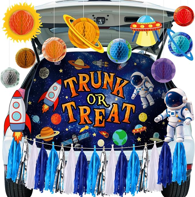 Fanfanwin 33 Pcs Halloween Space Trunk or Treat Car Decoration Kit for SUV Solar Universe Party Favors Decorplanet Lanterns Rocket Astronaut Spaceship Balloon for SUV Garage Archway Indoor Outdoor