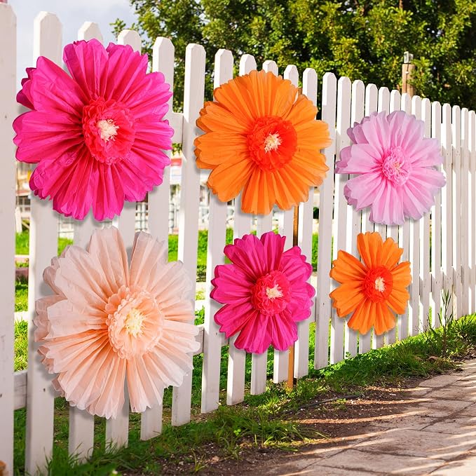 Giegxin 6 Pcs 31.5", 24" Orange Giant Paper Flower Rose Red Large Tissue Paper Flower for Wall Big Colorful Floral Decorations for Wall Wedding Bridal Shower Baby Shower Mexican Fiesta Crepe Birthday