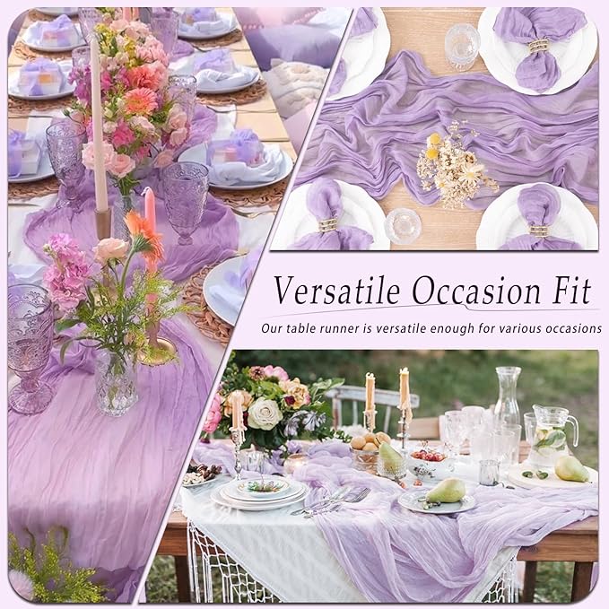 10 Pack Lavender Cheesecloth Table Runner 17x108 Inch Semi Sheer Boho Rustic Gauze Cheese Cloth Table Runners for Wedding Party Birthday Baby Shower Home Décor