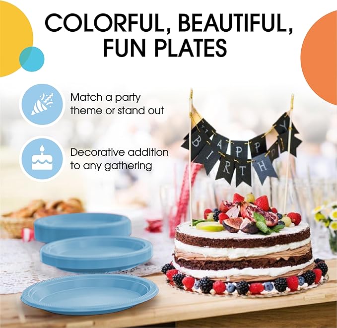 Exquisite Party Solids Light Blue Plastic Plates For Party Supplies 7" Light Blue Disposable Plates Heavy Duty 50 Pcs Plastic Dinnerware Sets Heavy Duty 350 GSM Disposable Dinnerware Set
