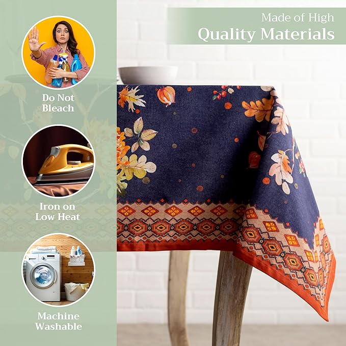 Maison d' Hermine Table Cloth Rectangle Table 100% Cotton 70 x 140 Inches Fall Tablecloth Reusable Everyday Use for Thanksgiving Christmas Decorations Dining Farmhouse Party (Kelim - Infinity)