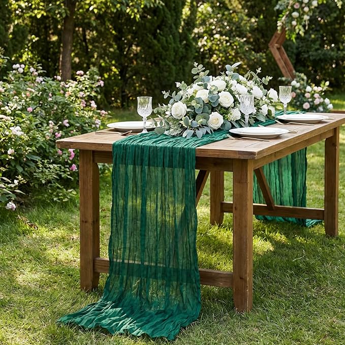 3 Pack Emerald Green Cheesecloth Table Runner 120 Inch 10FT Cheese Cloth Runners for Football Theme, Spring Holiday, Baby Shower, Jungle Theme Party