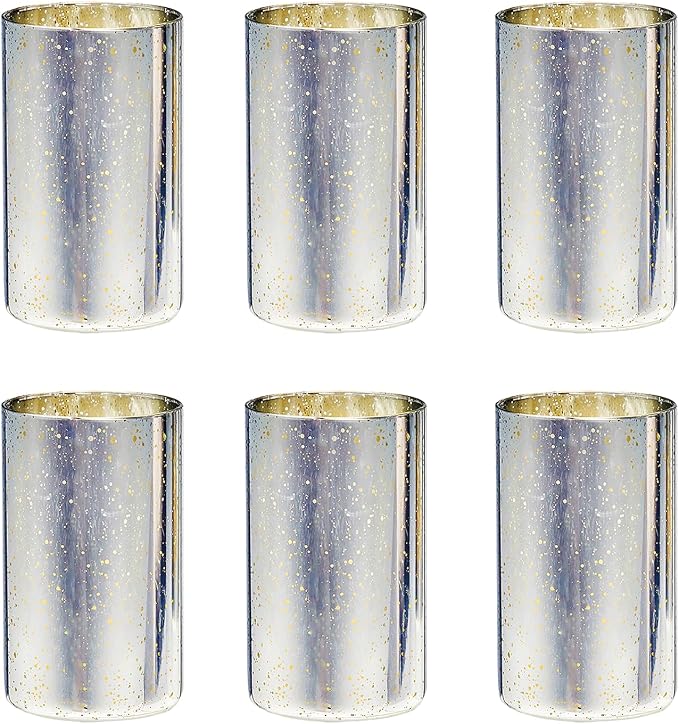 Willceka Silver Candle Holder Hurricane Candle Cylinder Vases for Centerpieces Set of 6 for Wedding Table Centerpiece