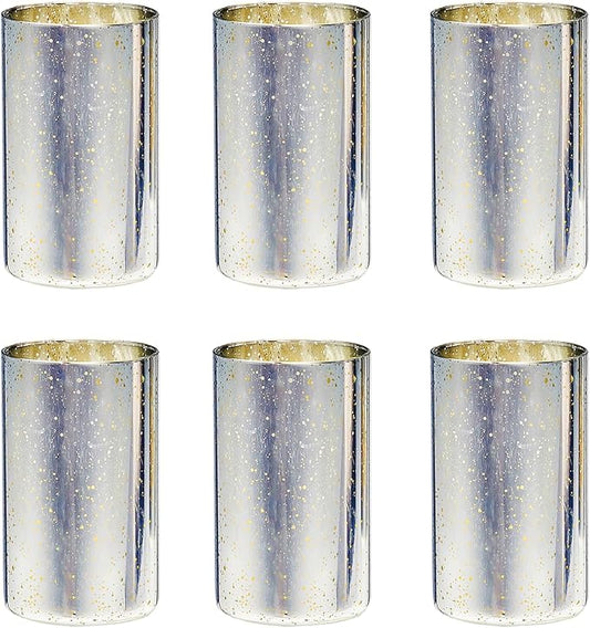 Willceka Silver Candle Holder Hurricane Candle Cylinder Vases for Centerpieces Set of 6 for Wedding Table Centerpiece