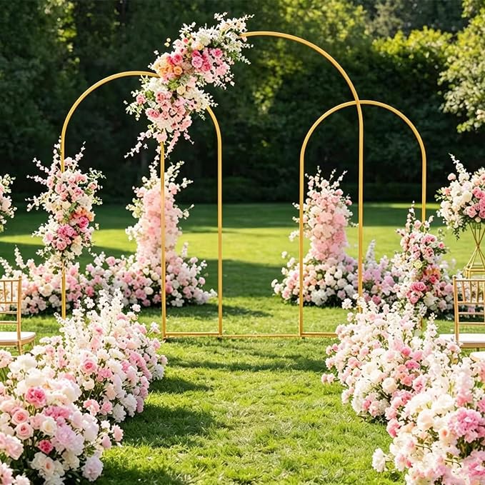 Arch Backdrop Stand and Cover Set (7.2ft,6.6ft,6ft) Metal Arch Frame Stand Gold with Navy Blue Cover for Wedding Birthday Party Baby Shower with Storage Bag(Navy Blue, 7.2FT+6.6FT+6FT)
