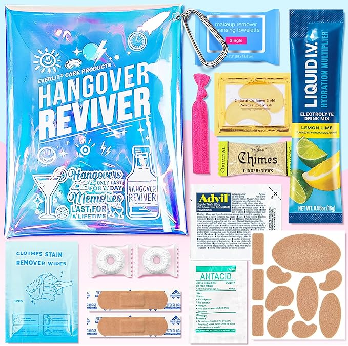 EVERLIT CARE Hangover Kit 5 PACK Pre Filled Party Favors, Goodie Bags, Gift for Bachelorette, Wedding, 21st Birthday Gift, Girls Trip Recovery Kits & First aid Supplies for Parties and Events