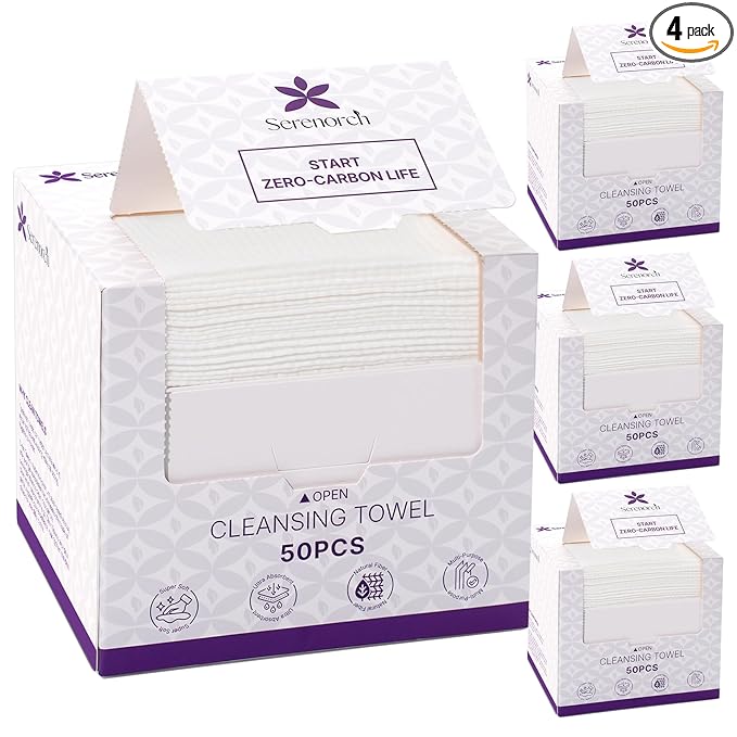 Disposable Face Towels (200 Count) – XL 10"x12" Ultra Thick Facial Cleansing Cloths – Soft Biodegradable Dry Wipes for Sensitive Skin – Lint-Free Makeup Remover Towelettes for Daily Skincare