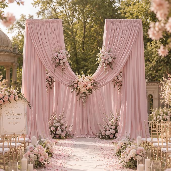 20FTx12FT Dusty Pink Wrinkle-Free Wedding Backdrop Curtain -Silky Washable White Polyester Drapes for Baby Showers, Birthday Parties, Photography, and Wedding Receptions-4 Panels 5FTx12FT