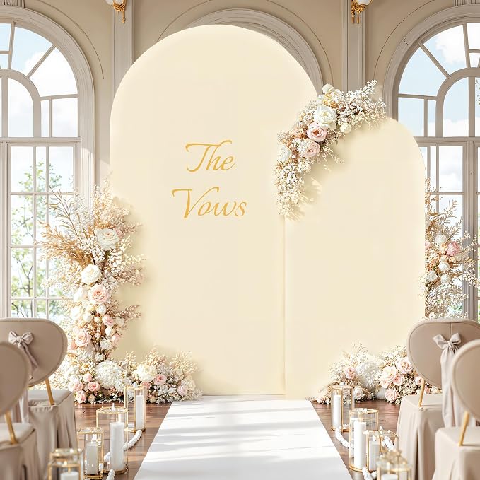 7.2FT 6FT Arch Backdrop Cover for Party, Set of 2 Stretchy Spandex Fitted Arch Stand Cover for Baby Shower, Birthday Wedding Decor, Chiara Backdrop Cover with Double-Sided Design(Beige, Green)