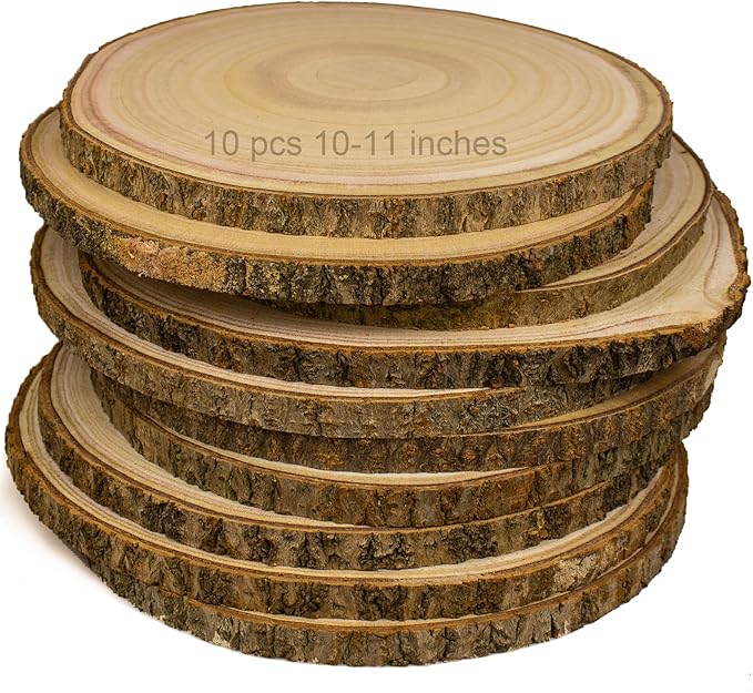 Large Unfinished Wood Slices for Centerpieces 10 Pcs 10-11 inches Natural Wood centerpieces for Tables Table Decor, Rustic Wedding Centerpieces，Wood Rounds for Crafts, and Wooden Christmas Decoration