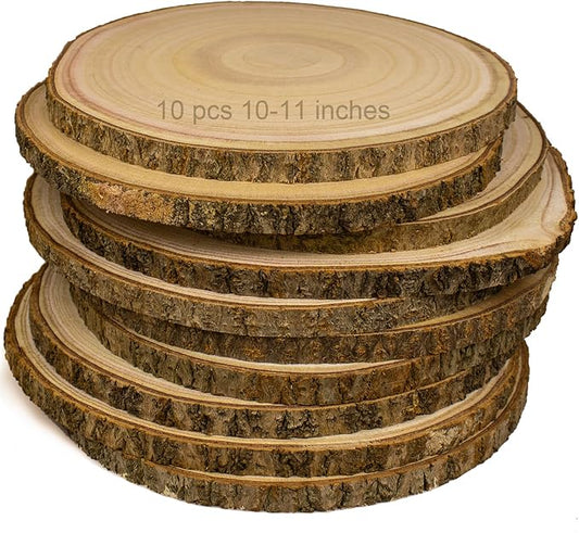 Large Unfinished Wood Slices for Centerpieces 10 Pcs 10-11 inches Natural Wood centerpieces for Tables Table Decor, Rustic Wedding Centerpieces，Wood Rounds for Crafts, and Wooden Christmas Decoration