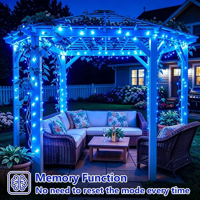 YEGUO 4 Pack Blue Solar Fairy Lights, Each 33ft 100 LED Christmas Lights Outdoor Waterproof, 8 Modes Sliver Wire Solar String Lights
