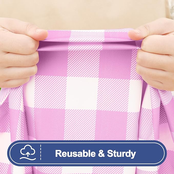 Smiry Picnic Table Cloth 6 Pack, Waterproof Elastic Fitted Tablecloths for 6FT Rectangle Tables, Washable Polyester Buffalo Plaid Tablecloth for Camping, Dining & Outdoor (Pink & White, 30" x 72")