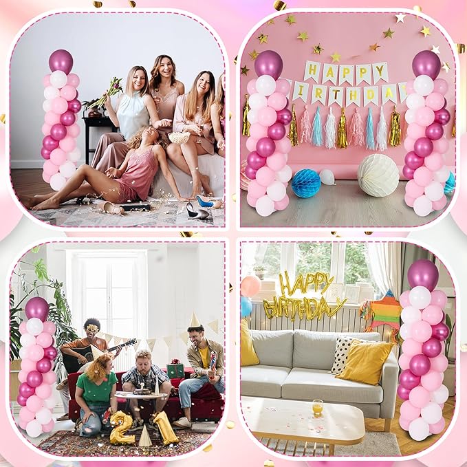 Balloon Column Stand with 101 Balloons, Balloon Column Kit Set of 2, Metal Balloon Tower Stand with Base for Floor, Height Adjustable from 1.57 to 7 Ft, For Party Decorations