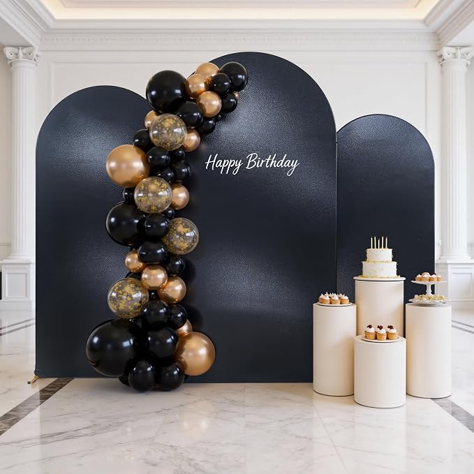 Shimmer Black Arch Backdrop Cover Set of 3 (6 6.6 7.2FT) with Zipper,Thick Soft Stretchy Sequin Glitter Spandex Fitted Chiara Cover for Wedding Birthday Baby Shower Graduation Party Photo Backdrop