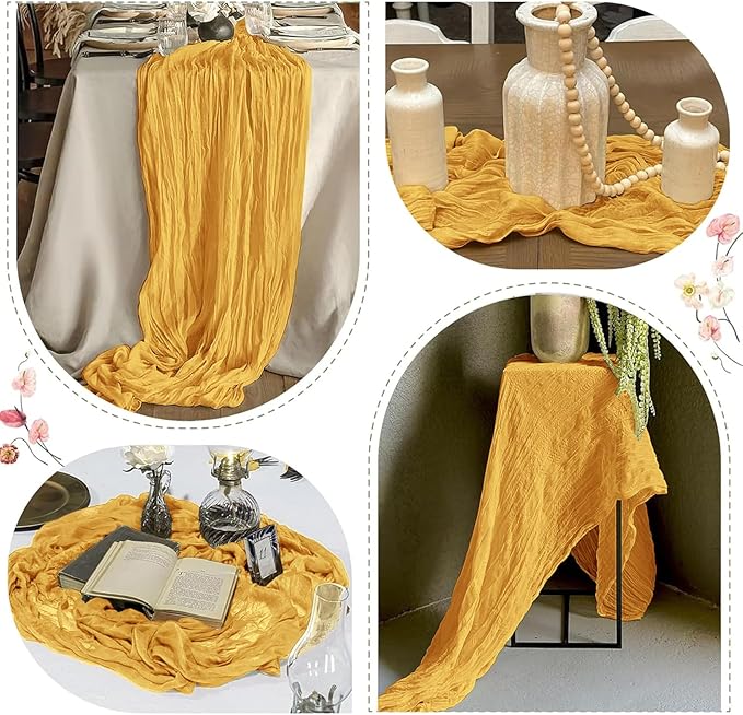 25 Pack Gold Polyester Gauze Table Runner, 17 x 108 Inch, Rustic, Bohemian Style, Solid Pattern, Formal Table Runner